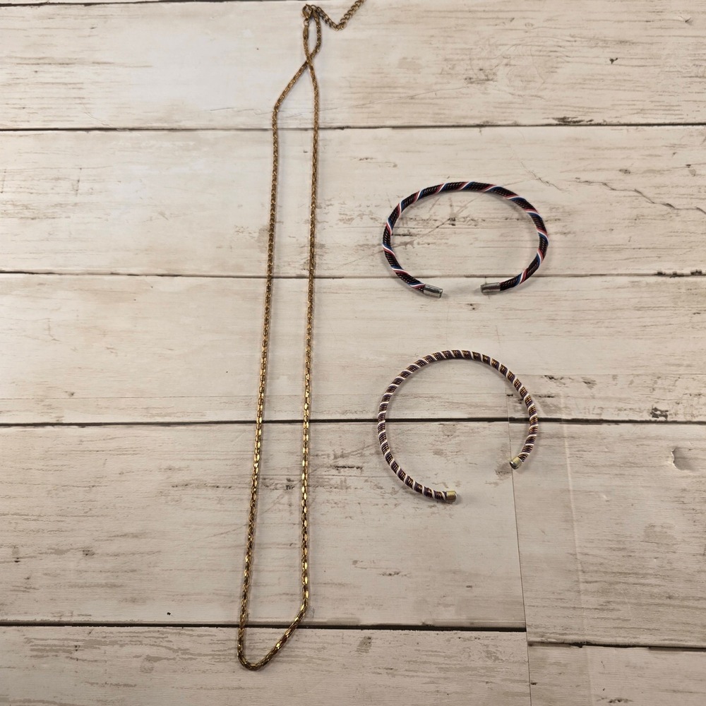 VTG Gold Tone Rope Chain Necklace & 2 Twisted Cable Cuff‎ Bracelets Jewelry Lot